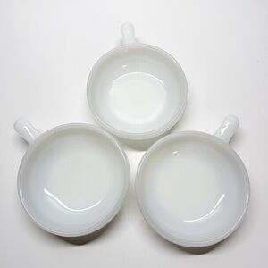 Vintage Glasbake Milk Glass 5” Bowls with Handle Set of 3